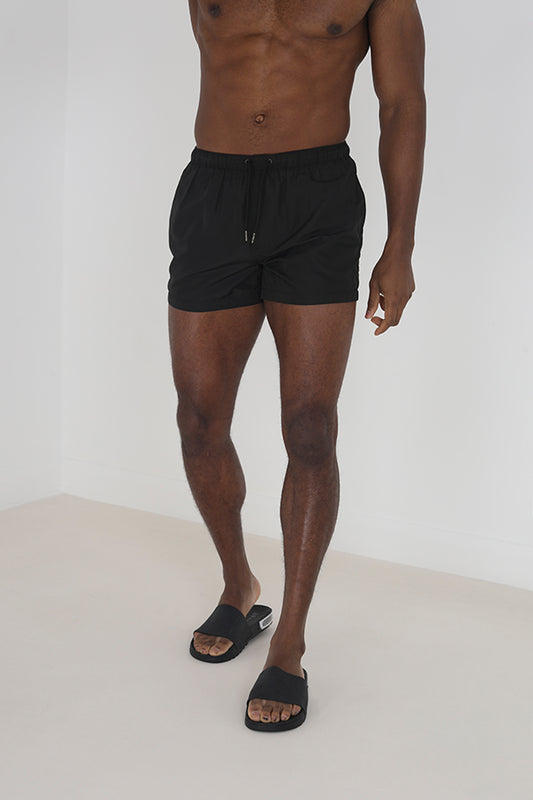 Plain Black Elasticated Waist Swimshorts