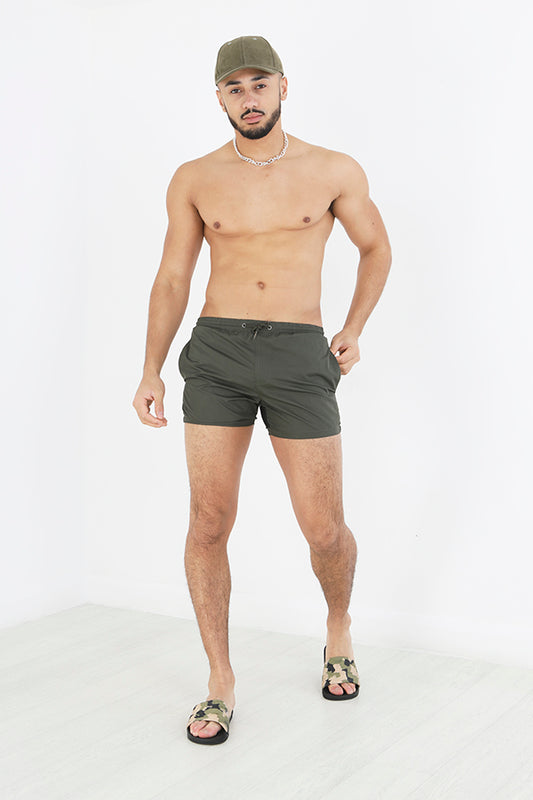 Khaki Plain Elasticated Waist Swim Shorts
