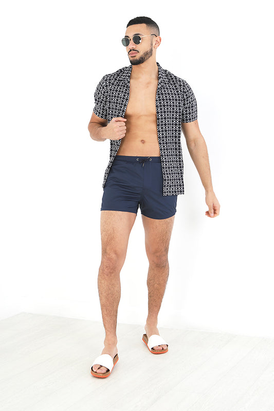Navy Plain Elasticated Waistband Swim Shorts