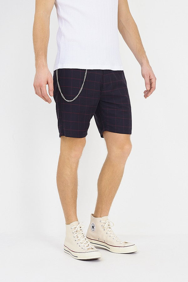 Black Checked Metal Chain Detail Shorts