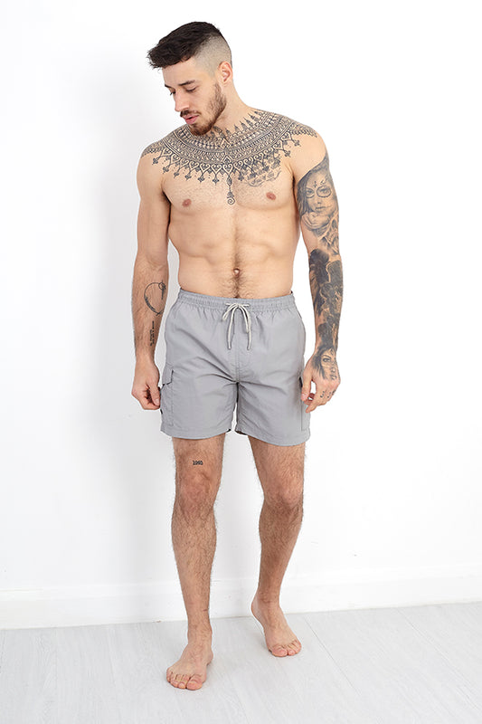 Grey Taslan Cargo Pocket Swimming Shorts