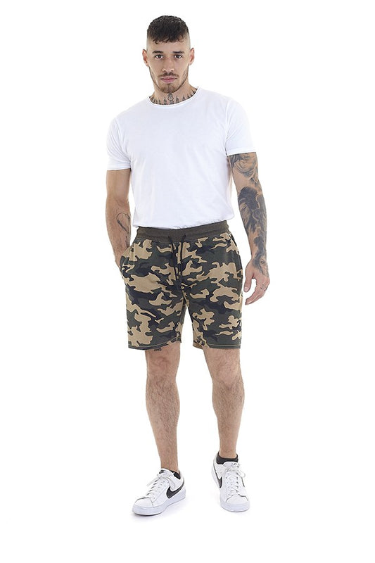 Camo Printed Drawstring Jersey Shorts
