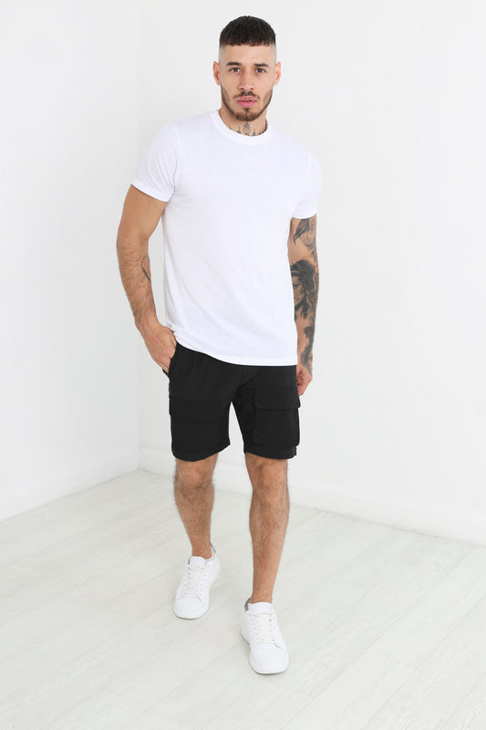 Black Front Velcro Pocket Cargo Shorts