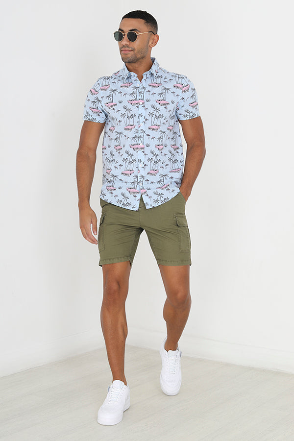 Khaki Slim Fit Button Waist Cargo Shorts