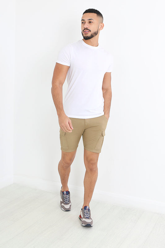 Stone Cargo Pocket Detail Slim Fit Shorts