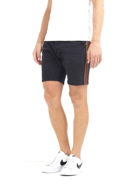 Contrast Side Stripe Charcoal Denim Shorts