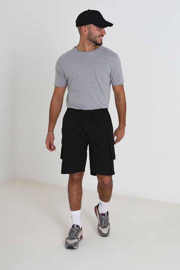 Black Ripstop Knee Length Cargo Shorts