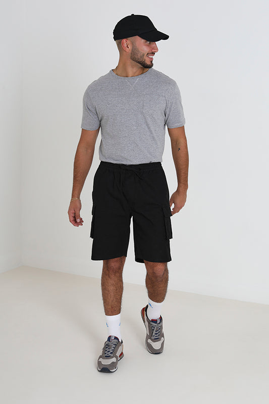 Black Ripstop Knee Length Cargo Shorts