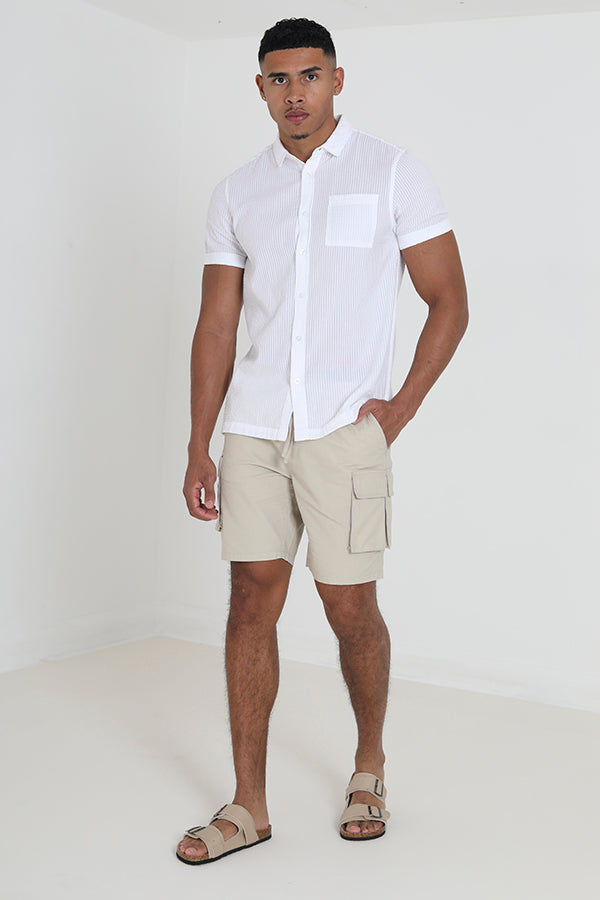 Solid Stone Cotton Ripstop Cargo Shorts