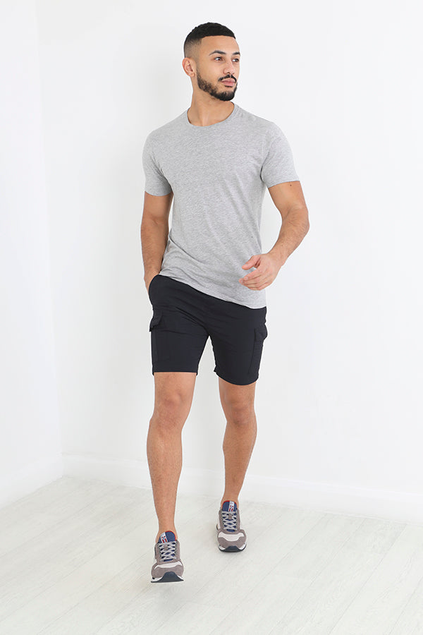 Solid Navy Taslan Style Cargo Shorts