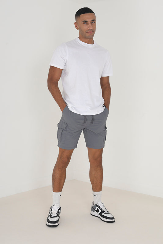 Dark Grey Cargo Style Drawcord Taslan Shorts