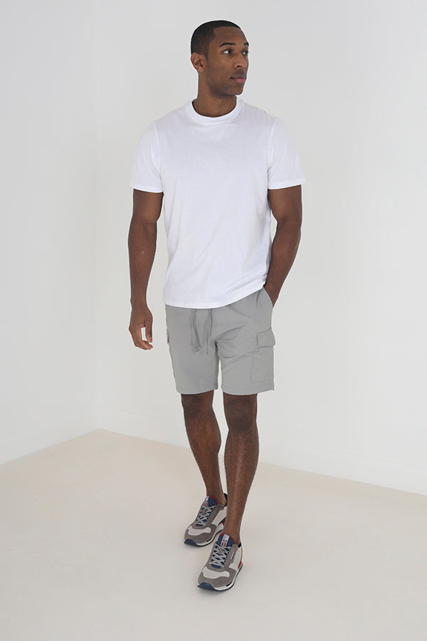 Light Grey Cargo Style Drawcord Taslan Shorts