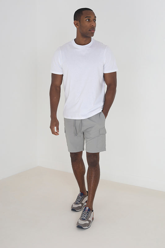 Light Grey Cargo Style Drawcord Taslan Shorts