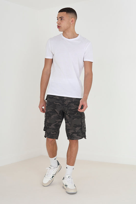 Grey Camo Relaxed Fit Cargo Shorts