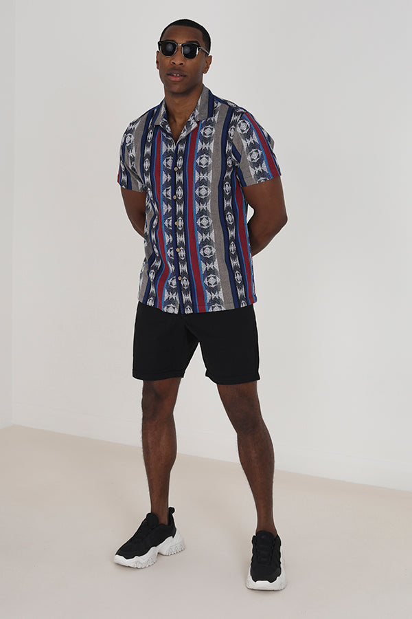 Black Button Waist Belt Loop Chino Shorts
