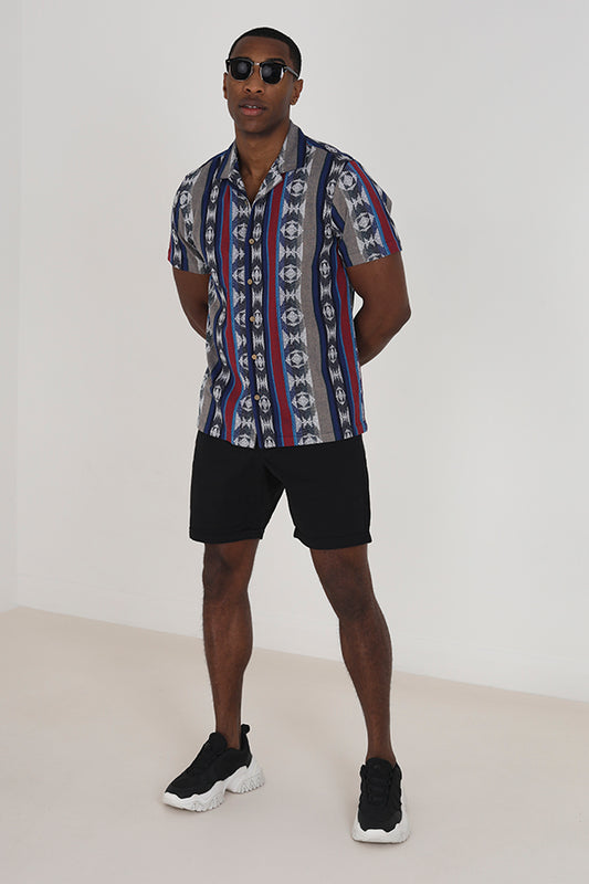 Black Button Waist Belt Loop Chino Shorts