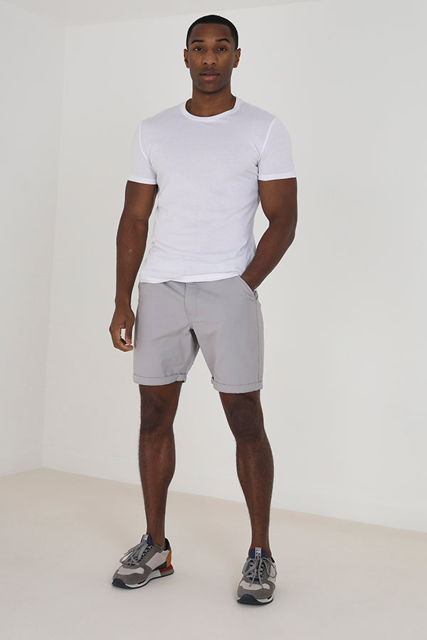 Solid Grey Pocket Detail Chino Style Shorts