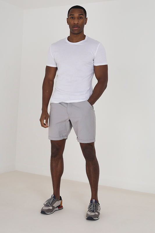 Solid Grey Pocket Detail Chino Style Shorts