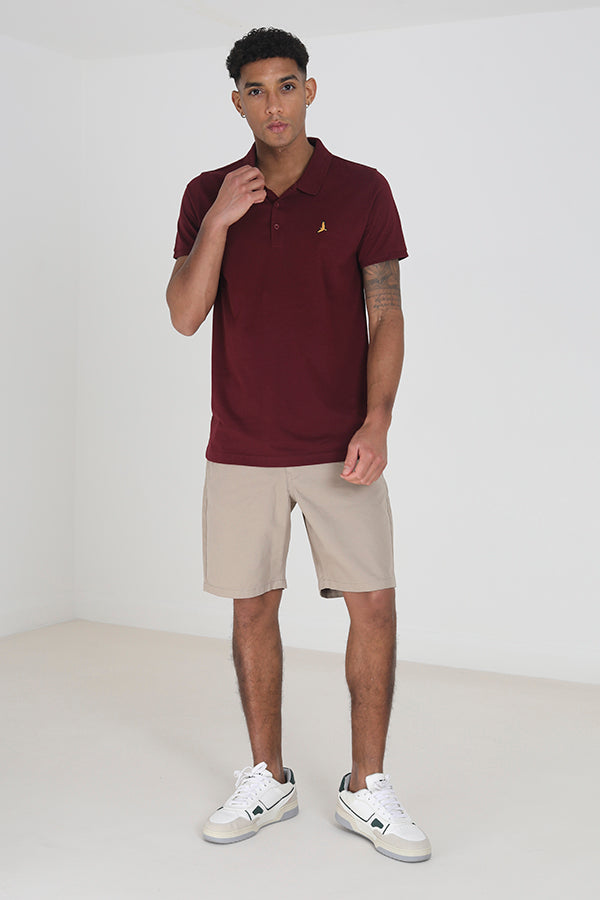 Stone Button Waist Belt Loop Chino Shorts