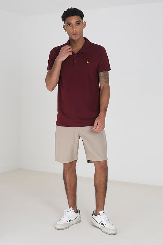 Stone Button Waist Belt Loop Chino Shorts