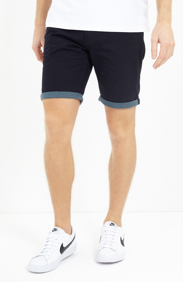Hansen Spot Print Turn Up Cotton Twill Shorts