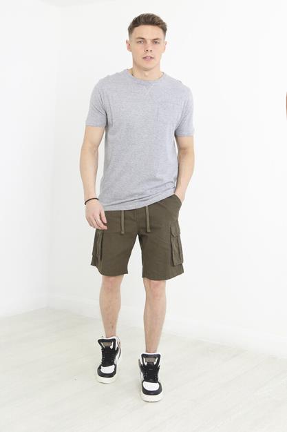 Khaki Cotton Canvas Pocket Detail Cargo Shorts