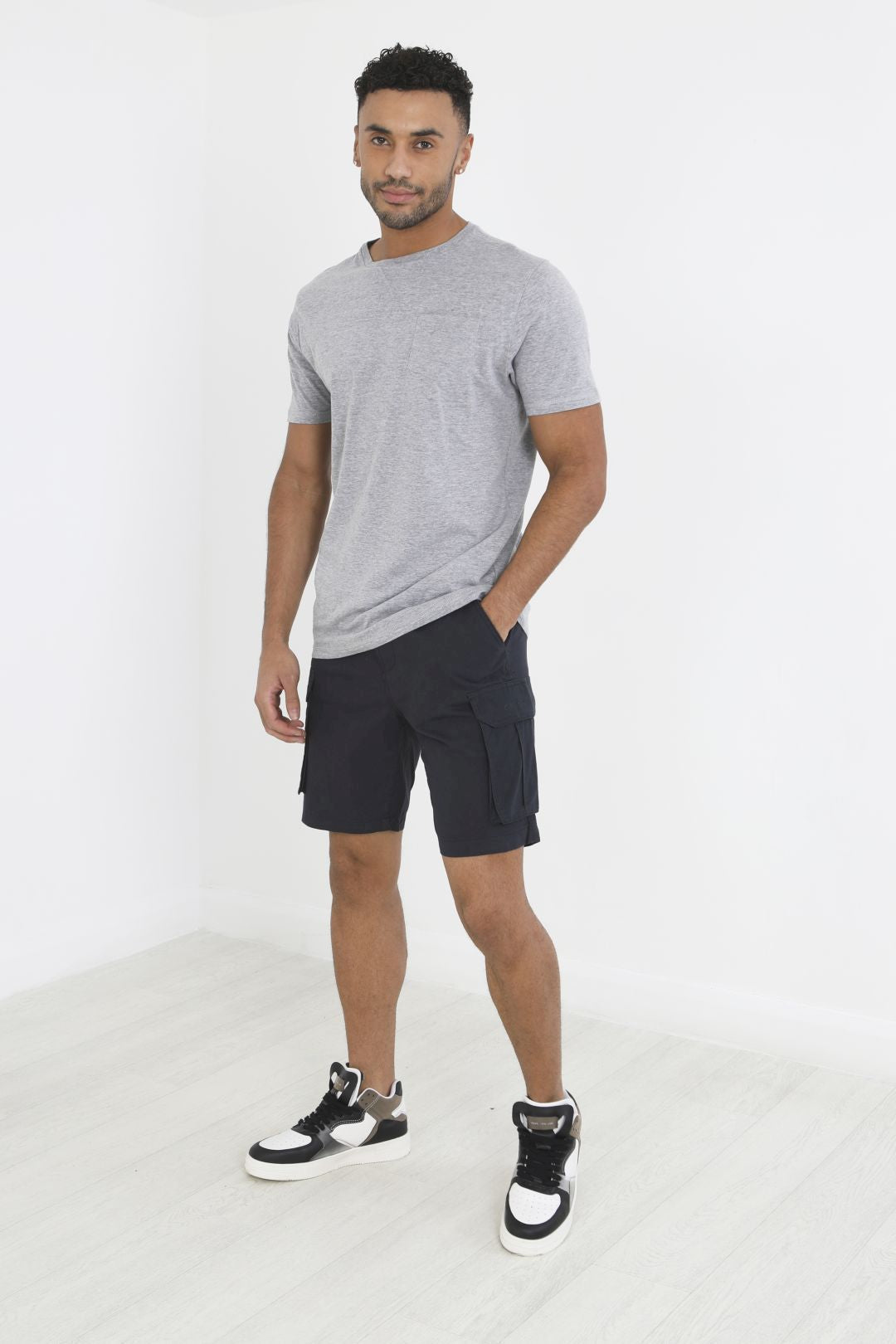 Navy Cotton Canvas Pocket Detail Cargo Shorts