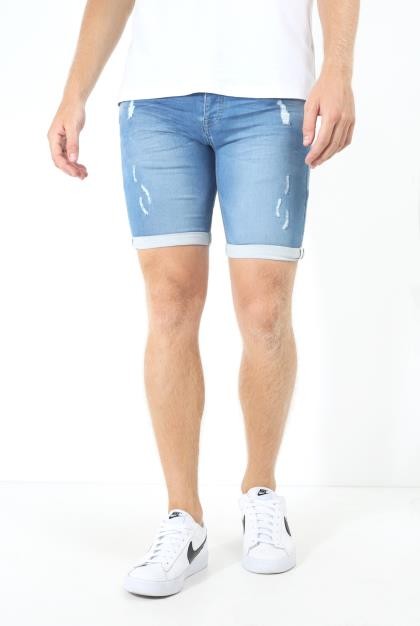 Turn Up Hem Skinny Fit Ripped Denim Shorts
