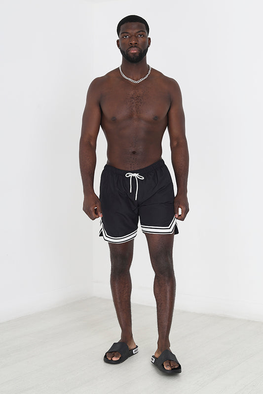 Black Striped Pocket Detail Swimshorts
