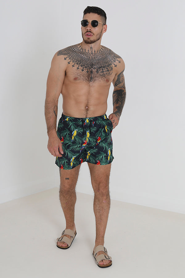 Tropical Parrot Print Swim Shorts
