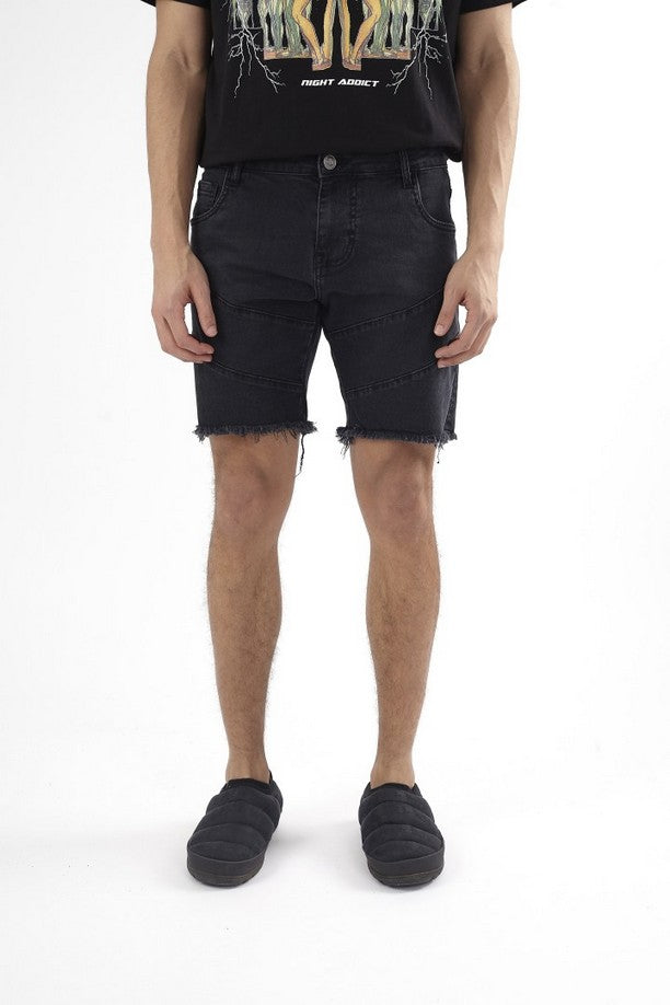 Night Addict Black Denim Short Button Fly