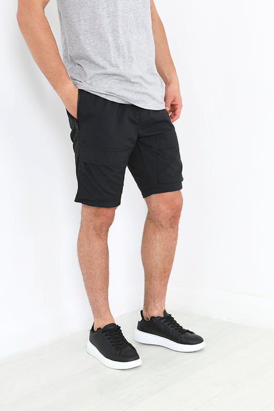 Black Side Zip Utility Pocket Cargo Shorts
