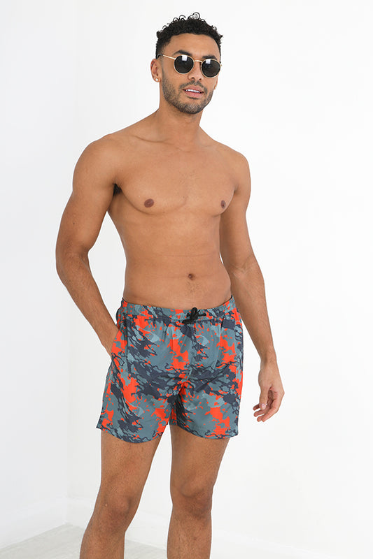 Khaki Camo Print Elasticated Waist Swim Shorts