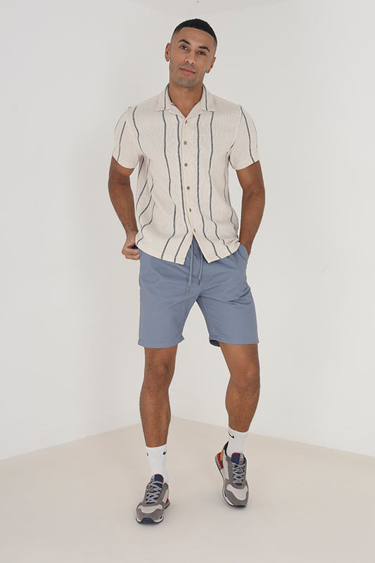 Pale Blue Turn Up Hem Cotton Twill Chino Shorts