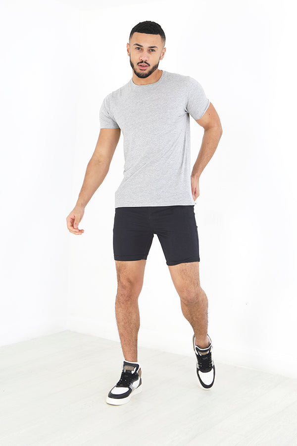 Solid Navy Turn Up Hem Chino Shorts