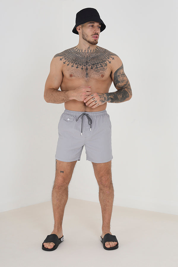 Grey Elasticated Waistband Taslan Swim Shorts