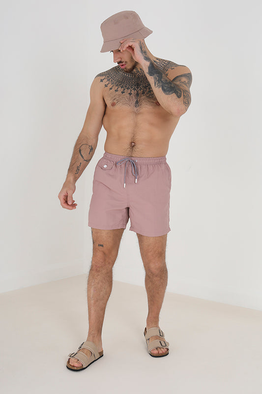 Pink Elasticated Waistband Taslan Swim Shorts
