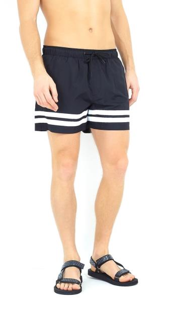 Black With White Stripe Drawcord Swim Shorts