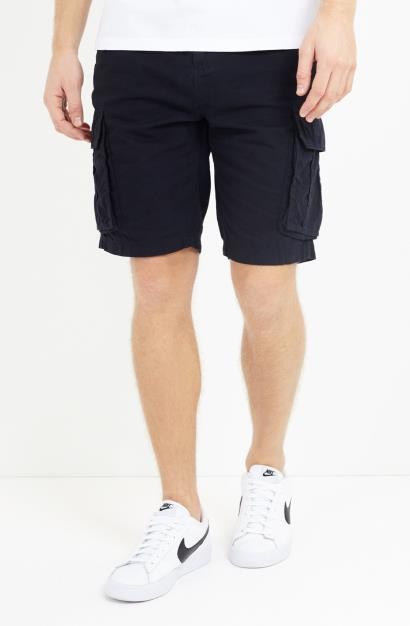 Black Pocket Detail Cotton Canvas Utility Shorts