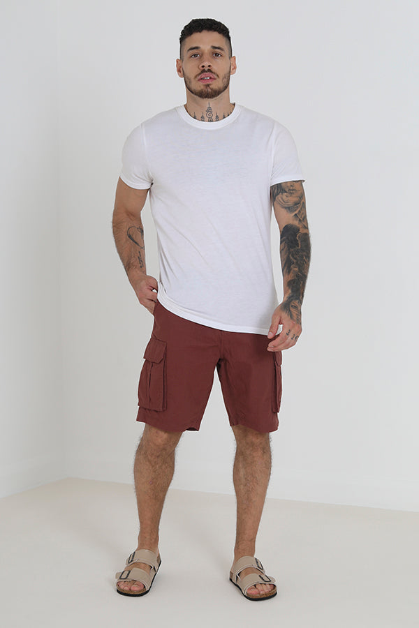 Red Cargo Style Cotton Canvas Shorts