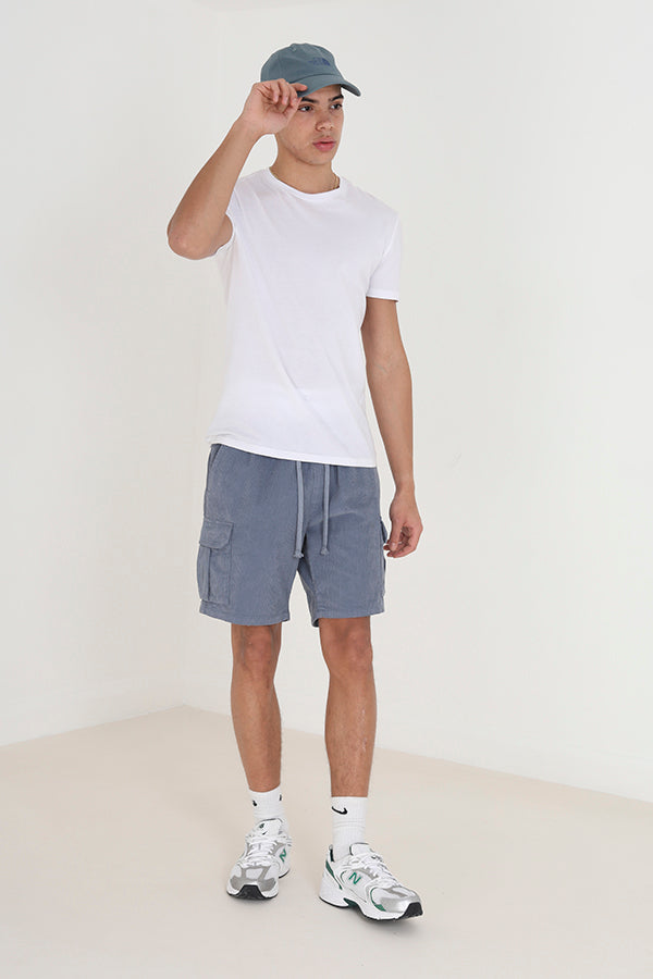 Pale Blue Elasticated Waist Cargo Cord Shorts
