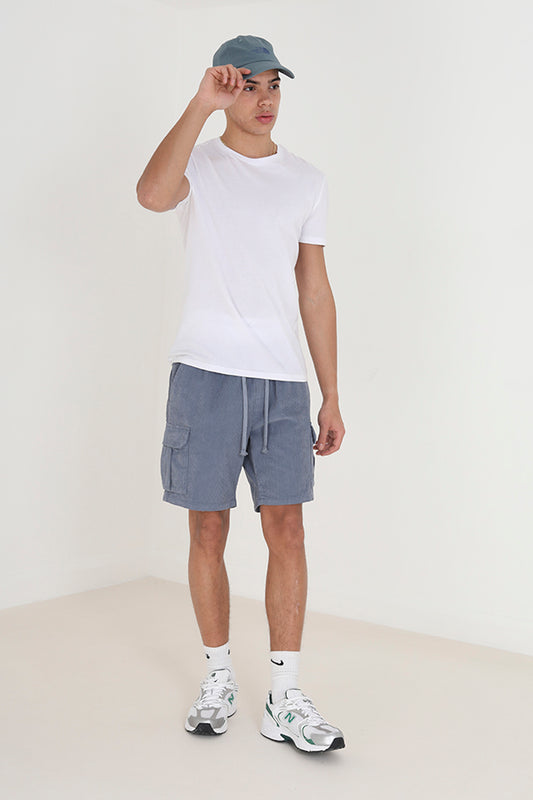 Pale Blue Elasticated Waist Cargo Cord Shorts