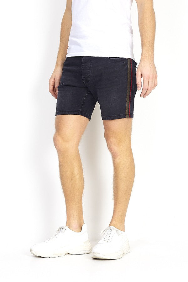 Denim Wash Red & Green Seam Design Shorts