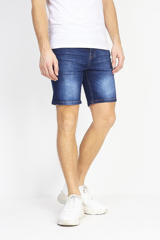 Washed Dark Blue Roll Up Hem Shorts