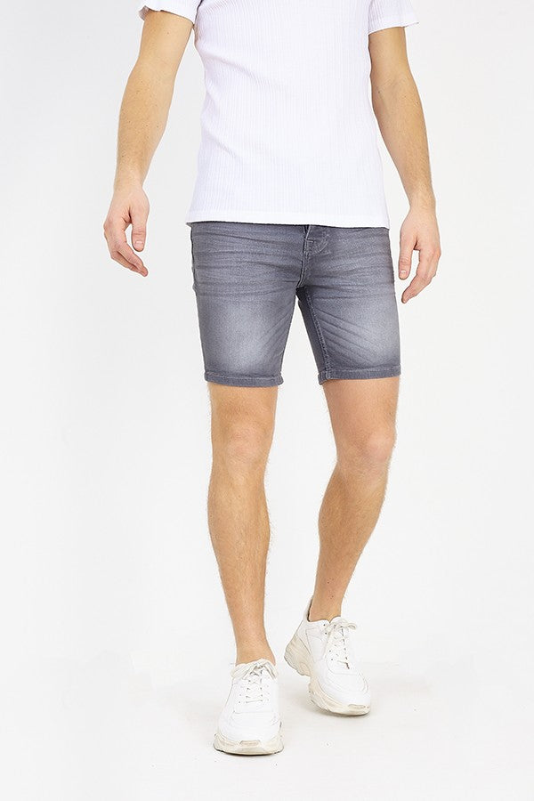 Men Stretch Skinny Fit Denim Shorts Button Fly