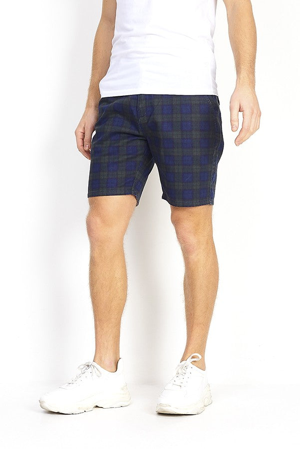 Checked Print Cotton Twill Shorts
