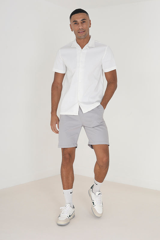 Grey Chino Style Button Up Shorts