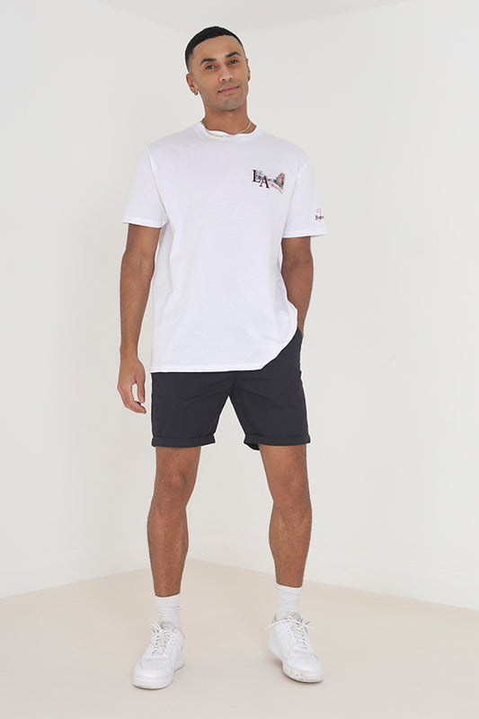 Solid Navy Cotton Twill Chino Shorts