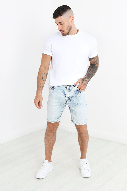 Blue Acid Wash Skinny Fit Denim Shorts