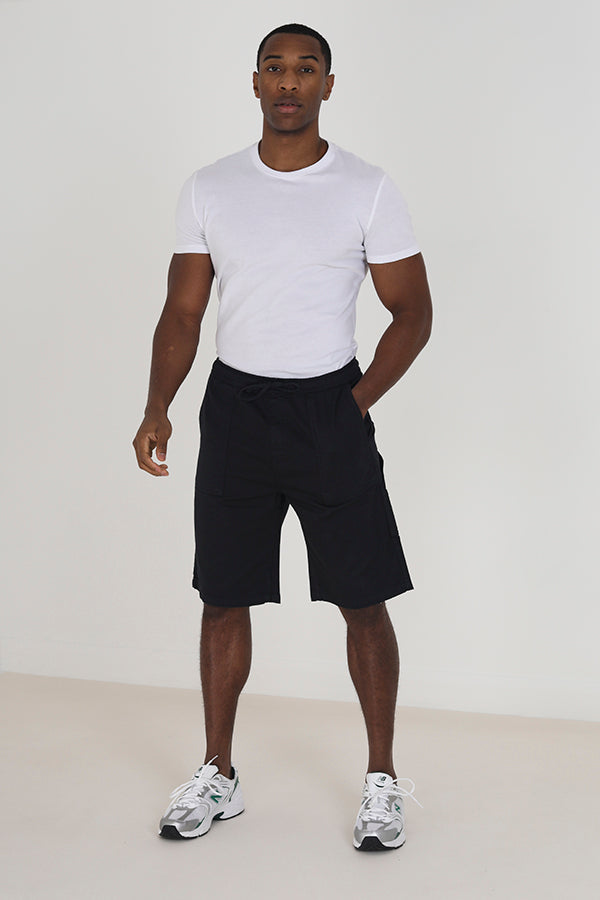Black Pocket Panel Knee Length Shorts